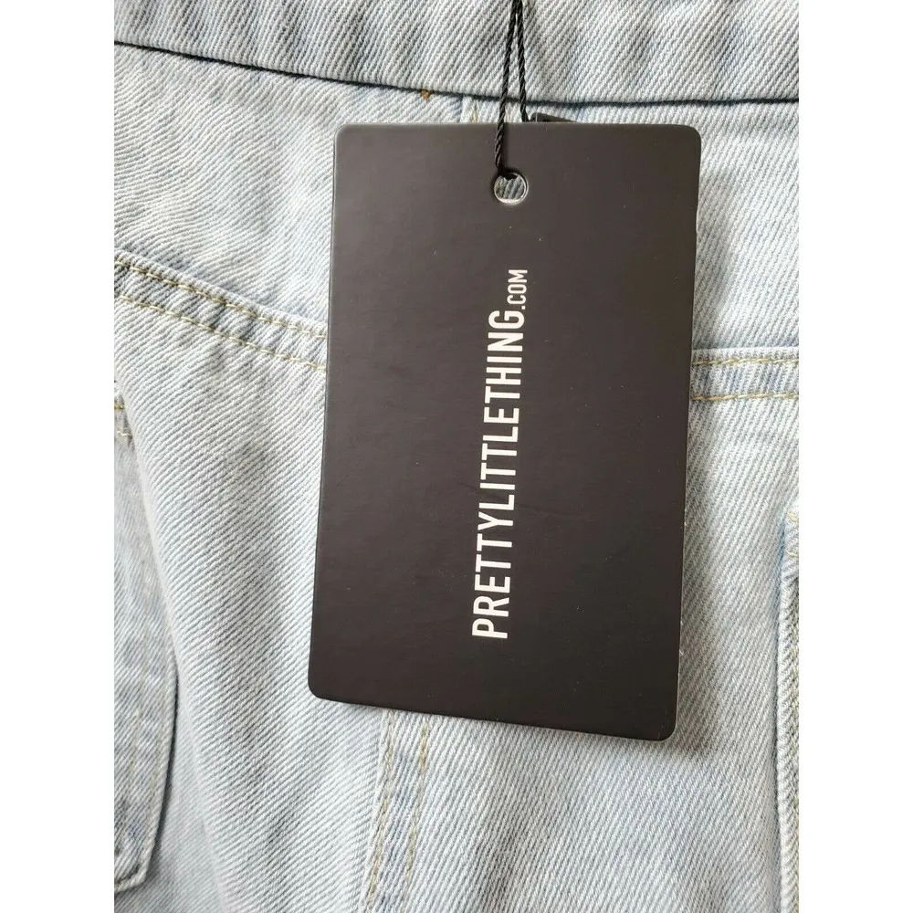 PrettyLittleThing Women's Light Blue Denim Cotton Wide Legs Casual Pants Size 20 - Image 8