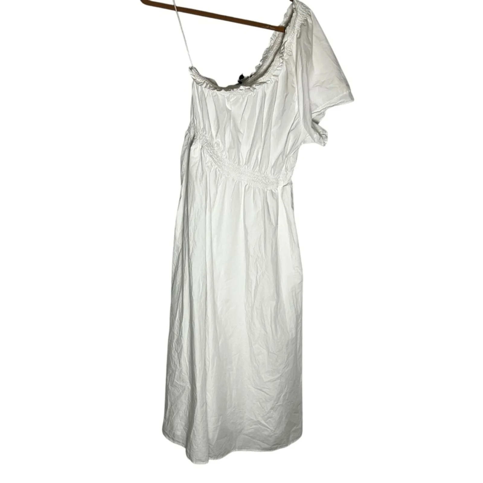 J.Crew White Smocked One-Shoulder Dress 100% Cotton Poplin Midi Dress Size Large - Image 2