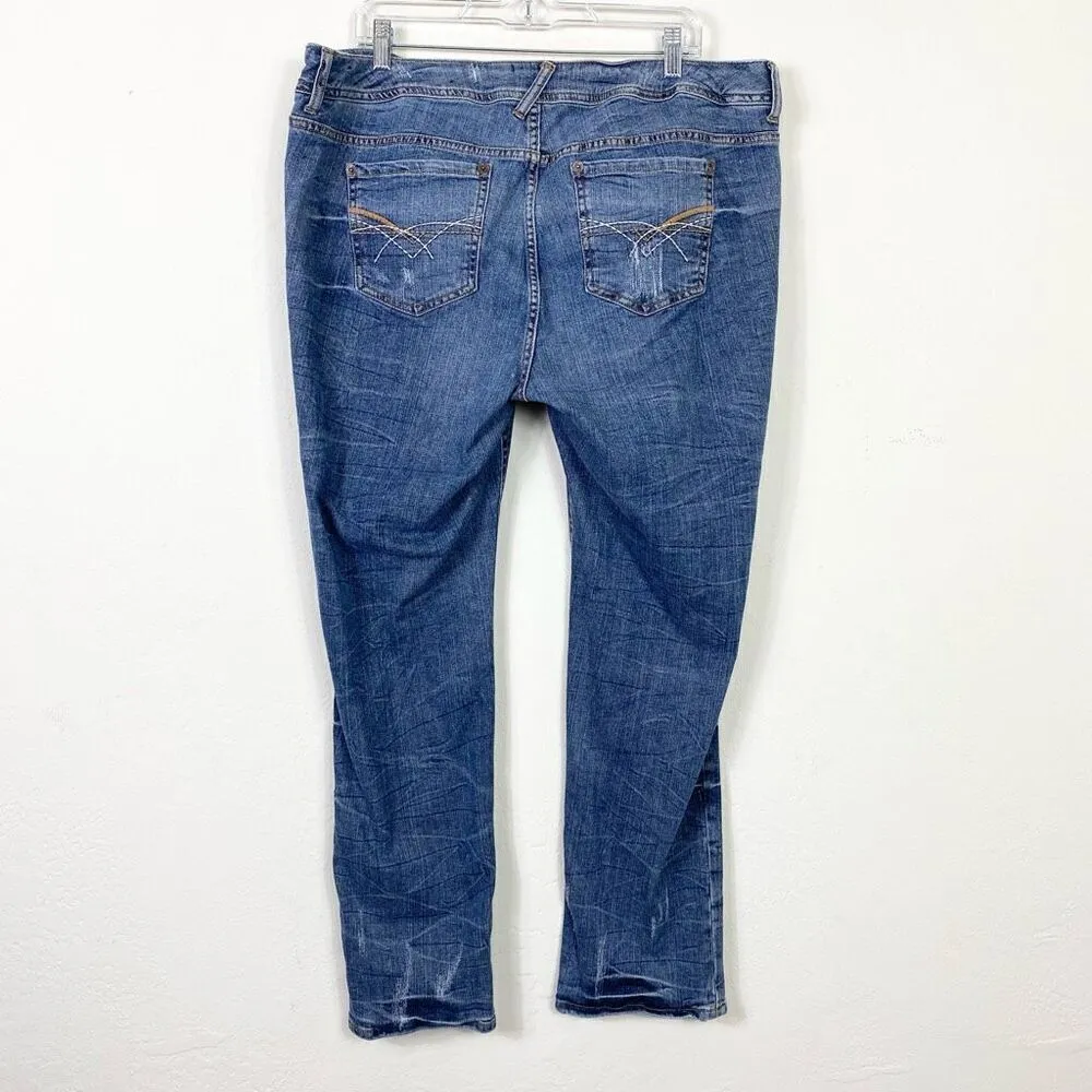 Torrid Medium Wash Distressed Ripped Patched Gold Sequin Skinny Jeans Size 20 - Image 2