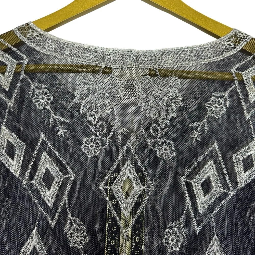 Ultra Pink Mesh Embroidered Tunic Top Size M Gray Silver Fairy Grunge Whimsigoth - Image 6