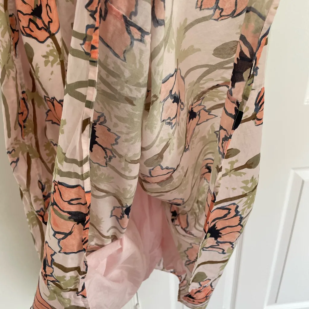 Tory Burch Cotton Voile Midi Dress Smocked Pink Poppies Floral Size M Lined - Image 8