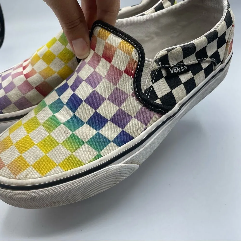 Vans Classic Rainbow Checked Slip On Sneakers Womens Flats 6 Shoes Comfort - Image 5