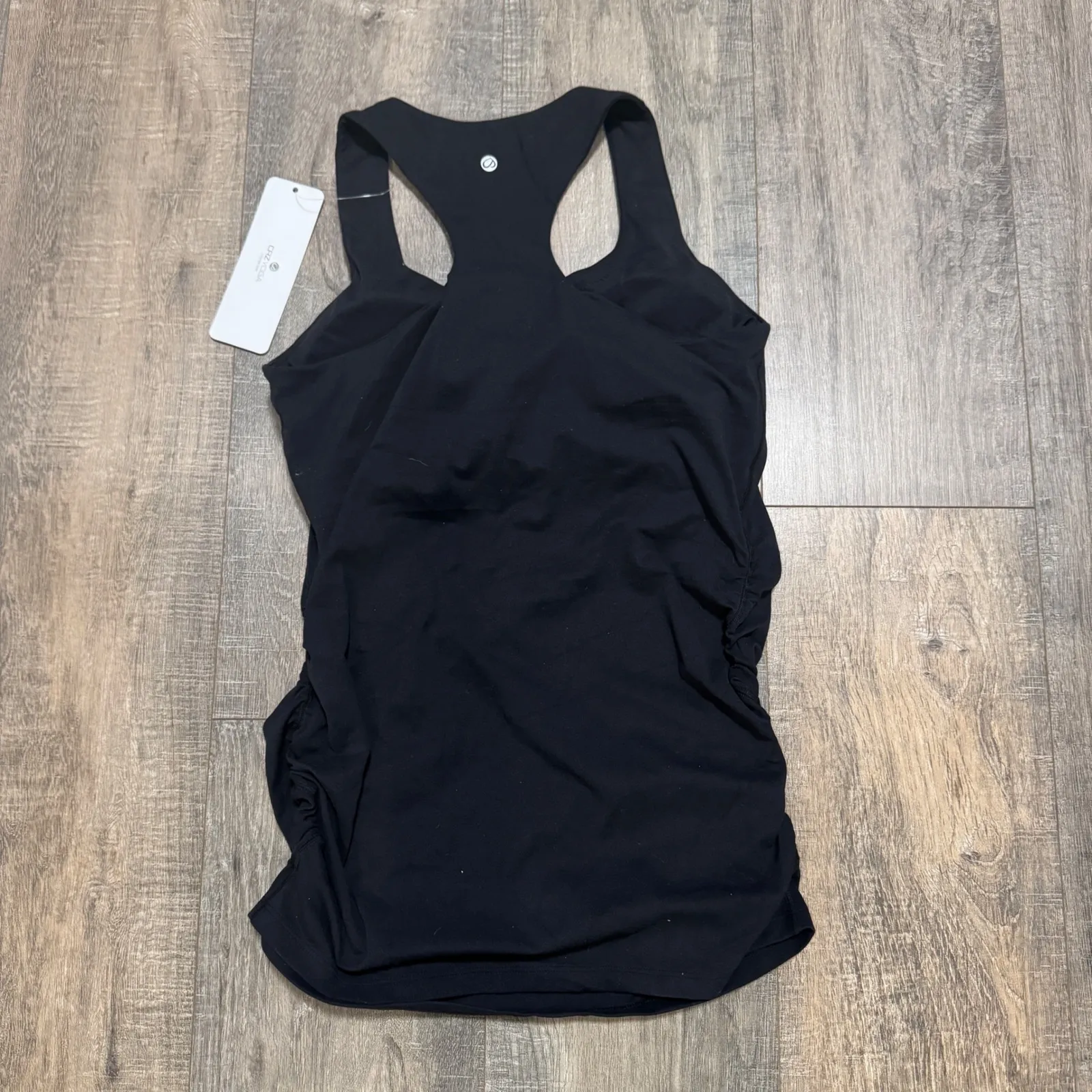 NWT CRZ YOGA Maternity Tank Top Black Ruched Racerback Athletic Med Built In Bra - Image 2