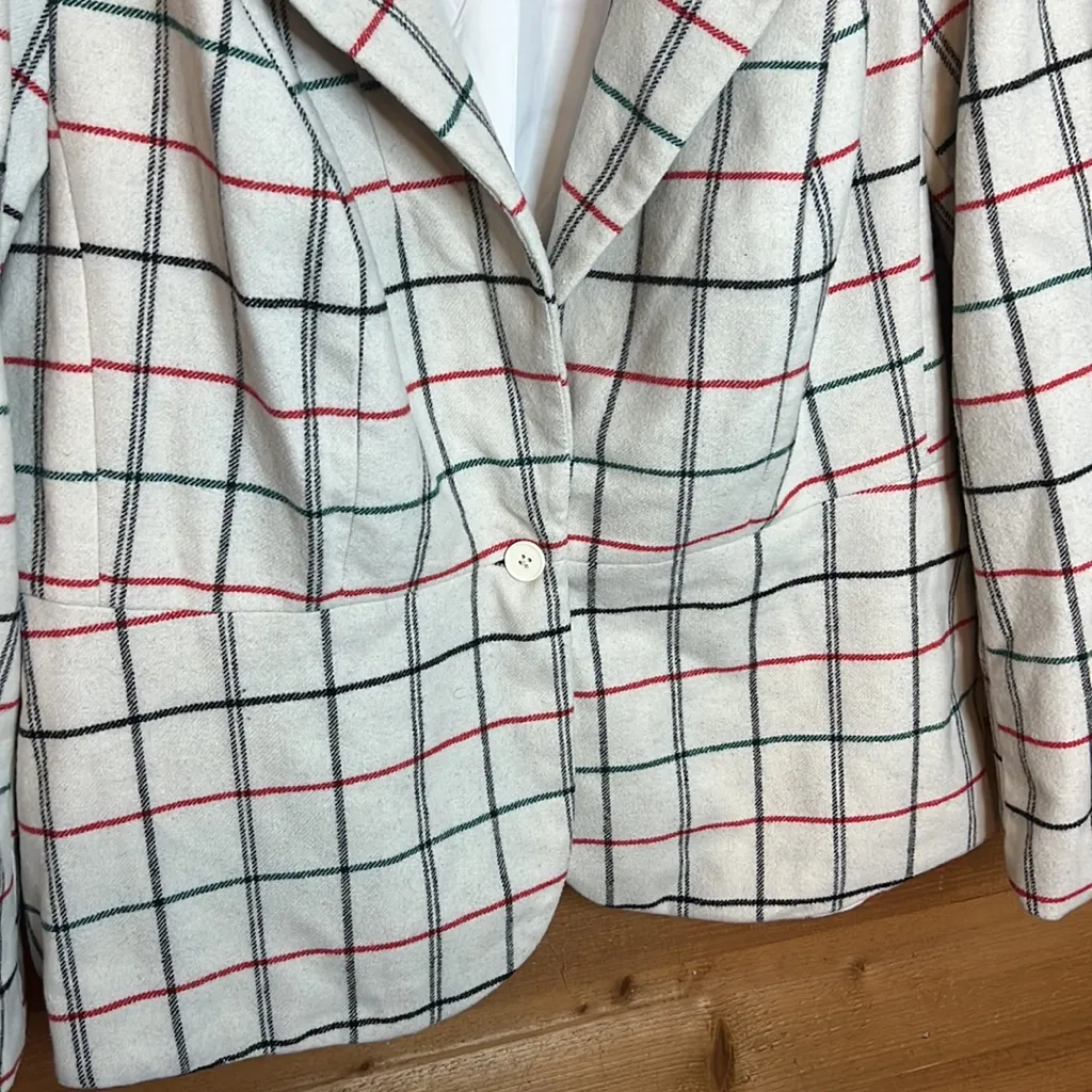 Plaid Wool péplum business coat blazer plus size single button academia - Image 3