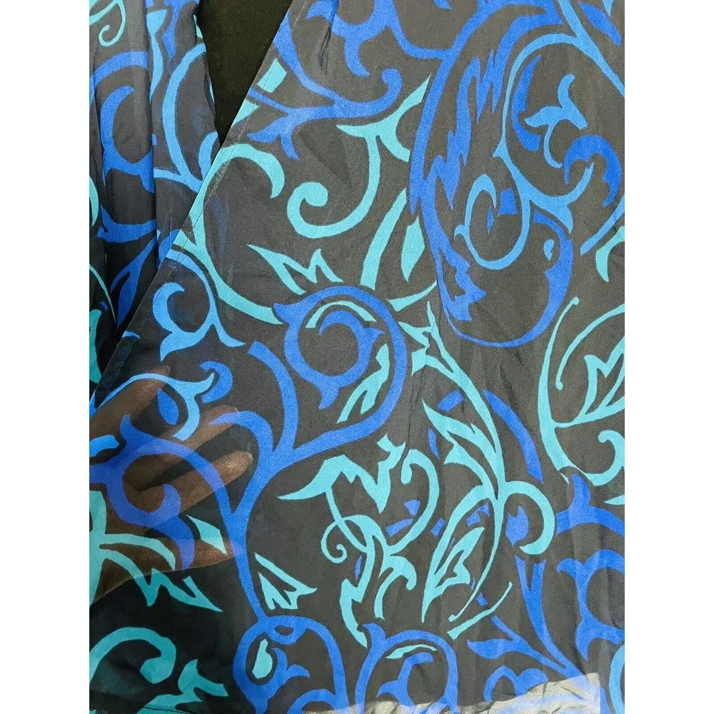 Chicos 2 Travelers Drape Sweater Blue Black Floral Slinky 3/4 Sleeve Size 12 - Image 6
