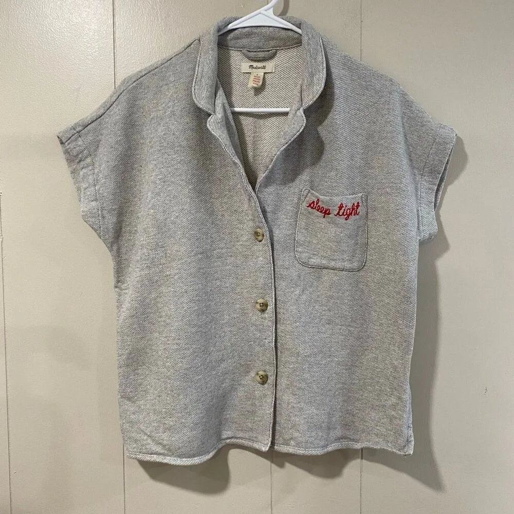 Madewell Sleep Tight Gray Button Down Lounge Top Women’s Size Small Cozy Pajama - Image 1