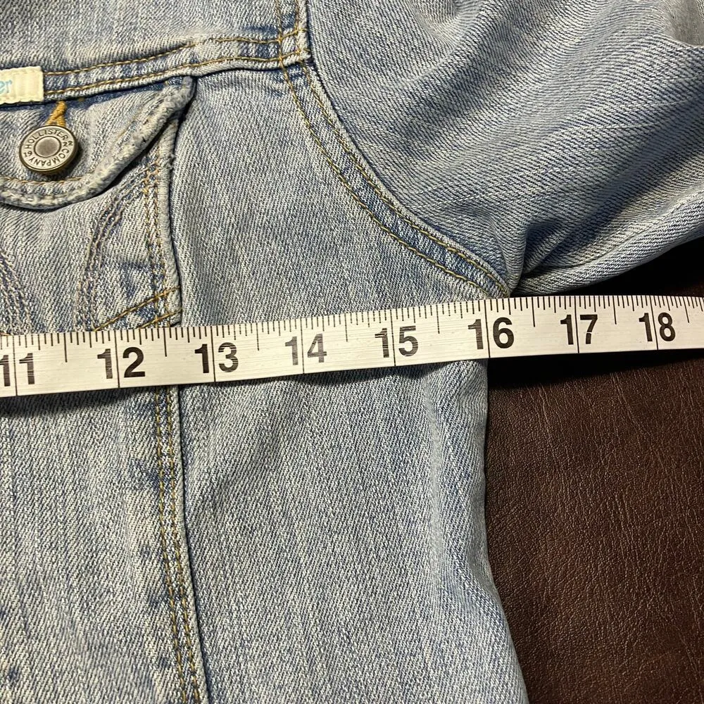 Vintage Y2K Hollister Company Denim Trucker Jacket Light wash Stretch Juniors Sm - Image 13