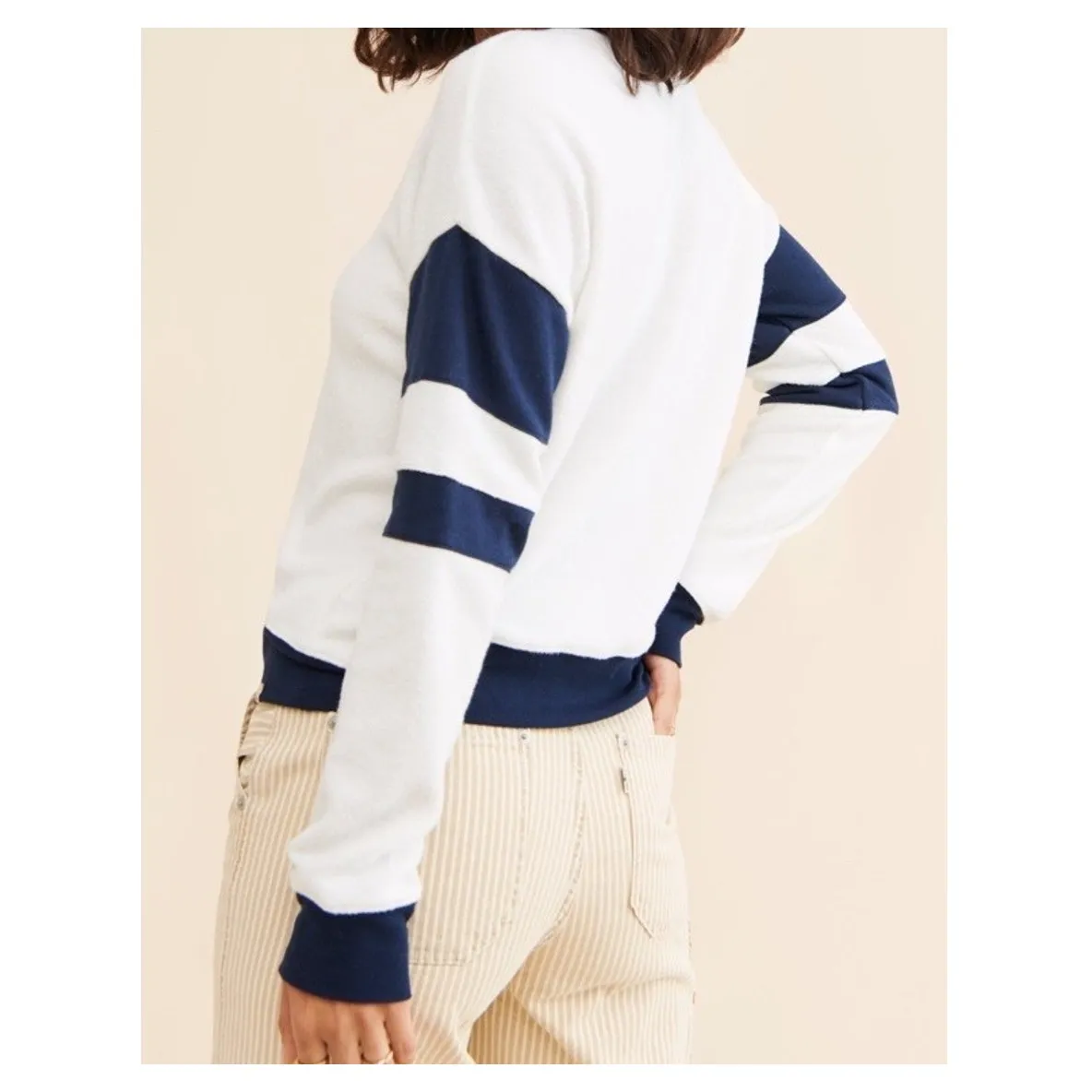 Faherty White Navy Stripe M Crewneck Pullover Women’s Long Sleeve Soft - Image 4