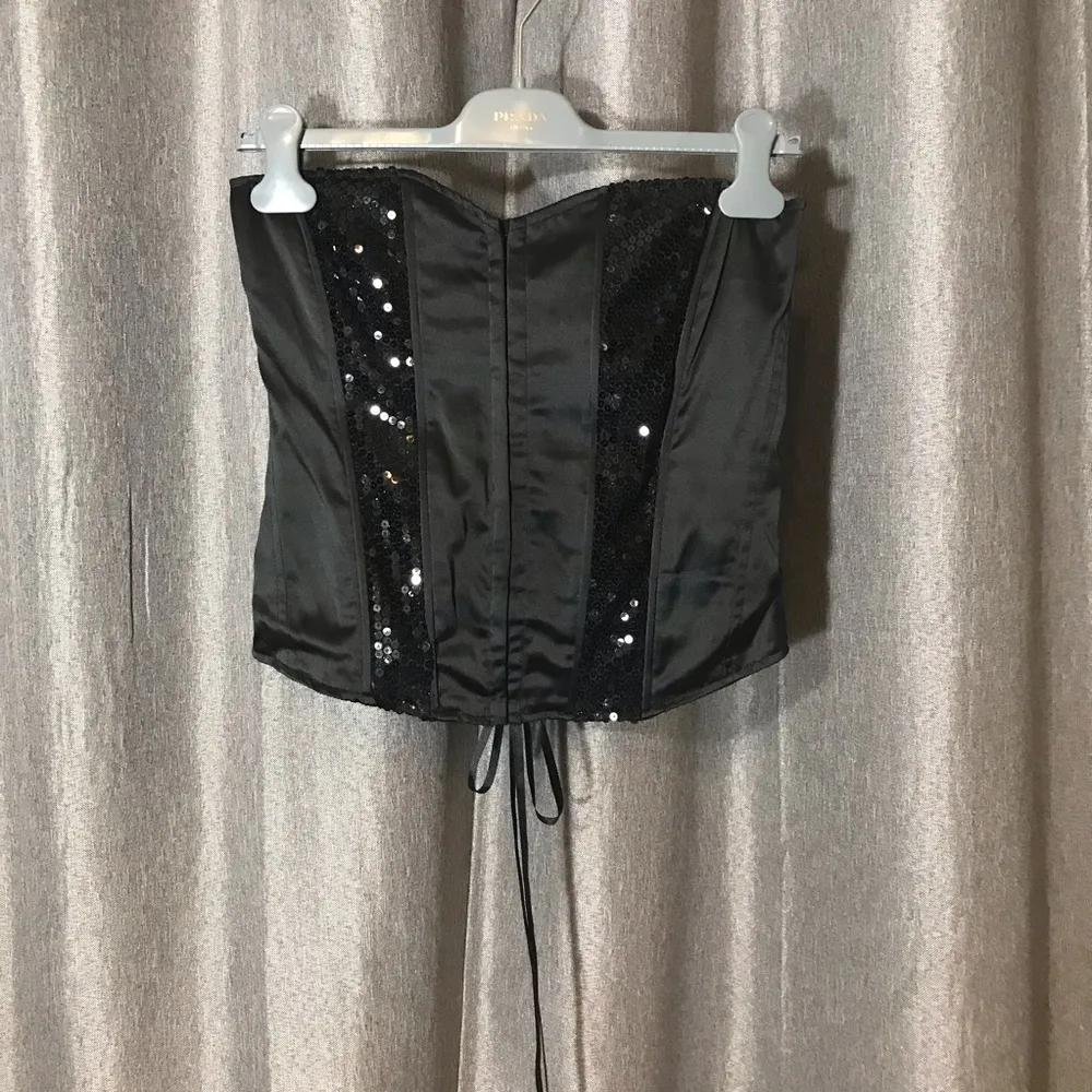 Sexy Black Sequin Hook Laced Adjustable Corset Size M - Image 3