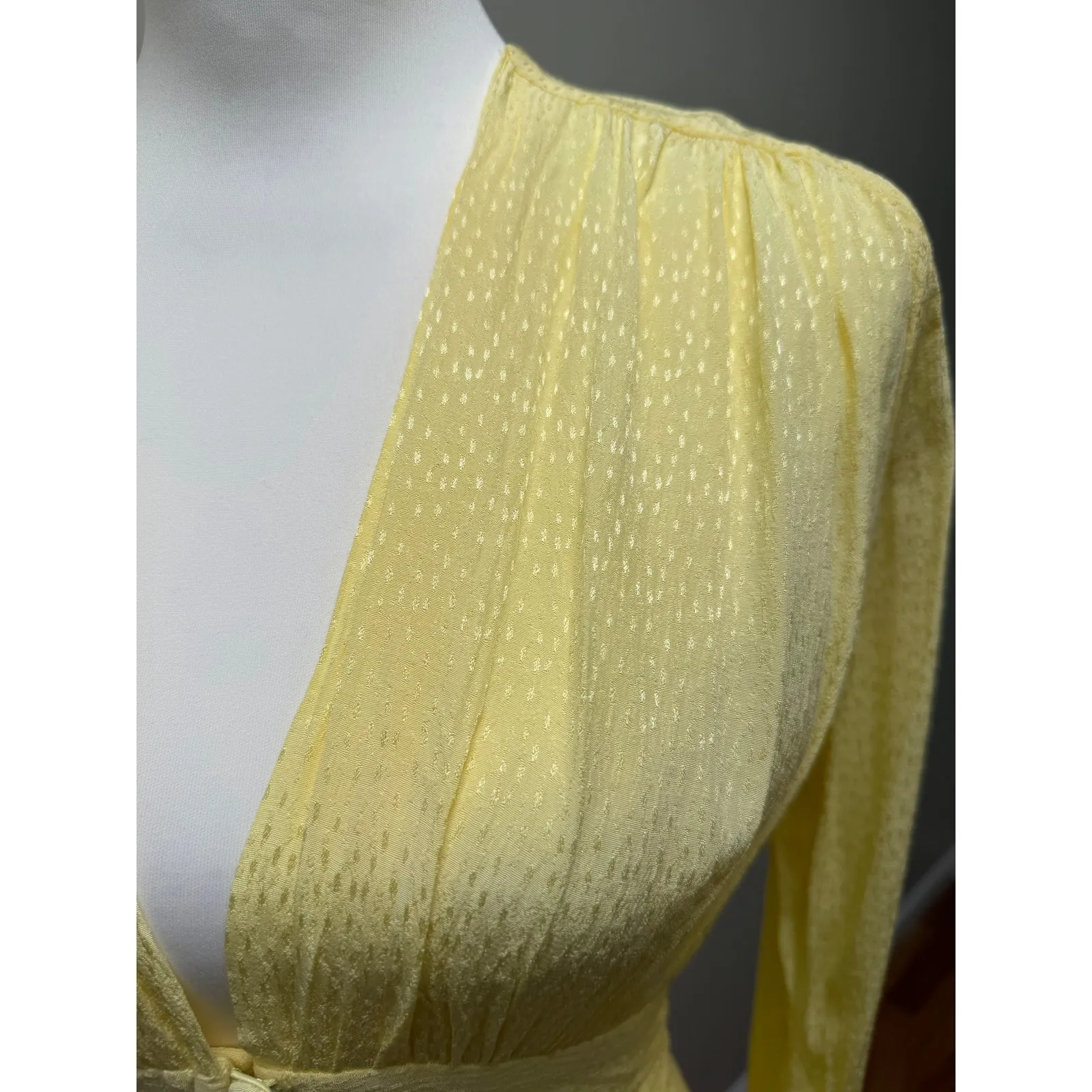 Rotate Birger Christensen Tracy Ruched Jacquard Midi Dress Size 2 Butter Yellow - Image 11