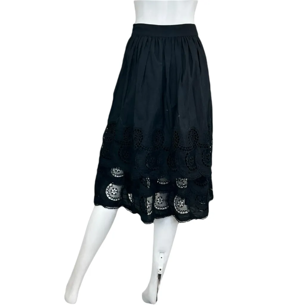 SEA New York NWT Black Drea Embroidery Tiered Midi Skirt Size 2 - Image 3