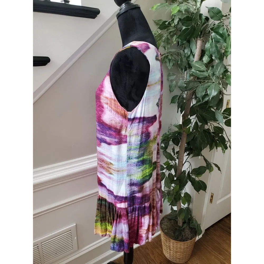 Bar III Women's Multicolor 100% Rayon Round Neck Sleeveless Knee Length Dress L - Image 6