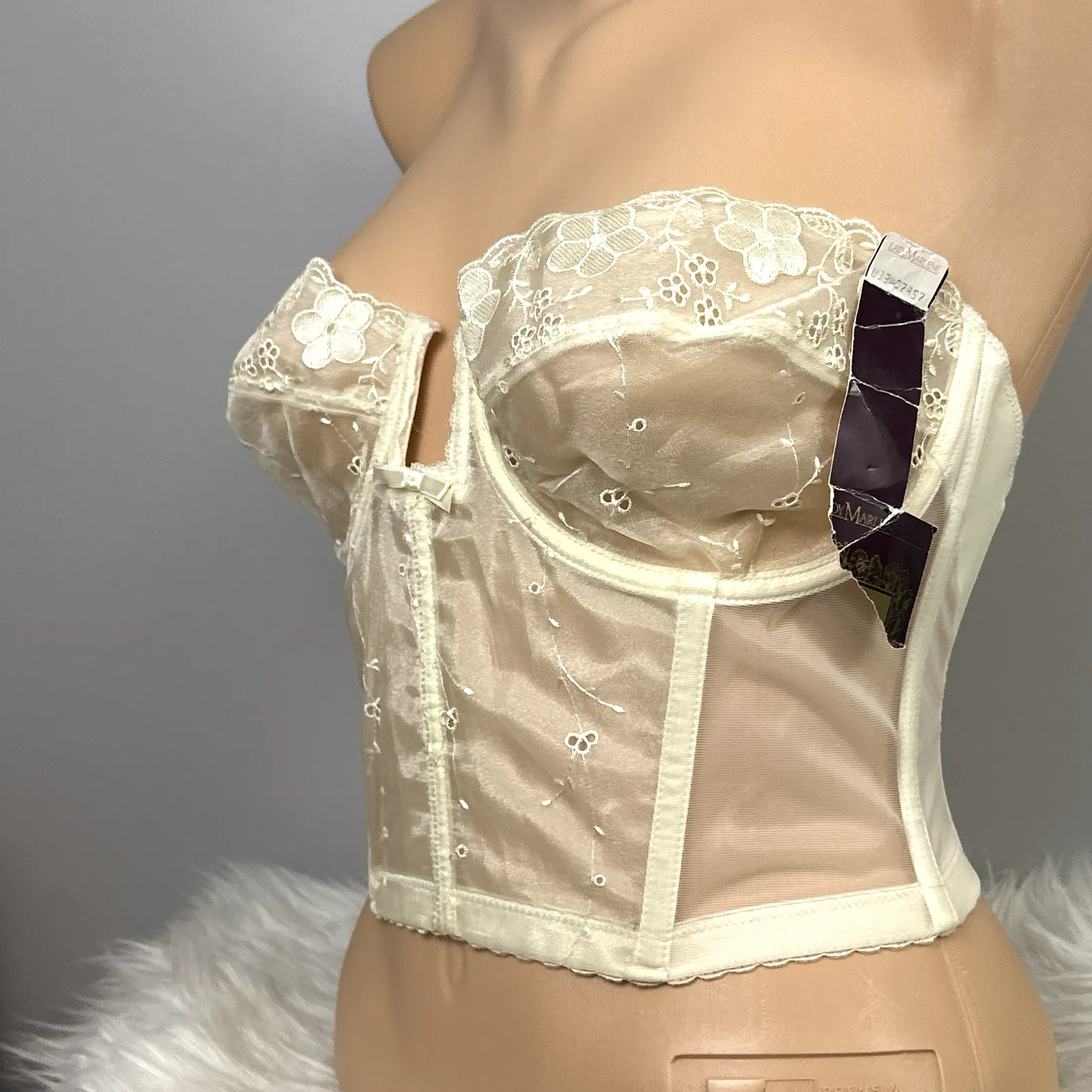 Vintage Lady Marlene Bustier Sheer See Through Ivory Bra Size 36D New NOS Boned - Image 4