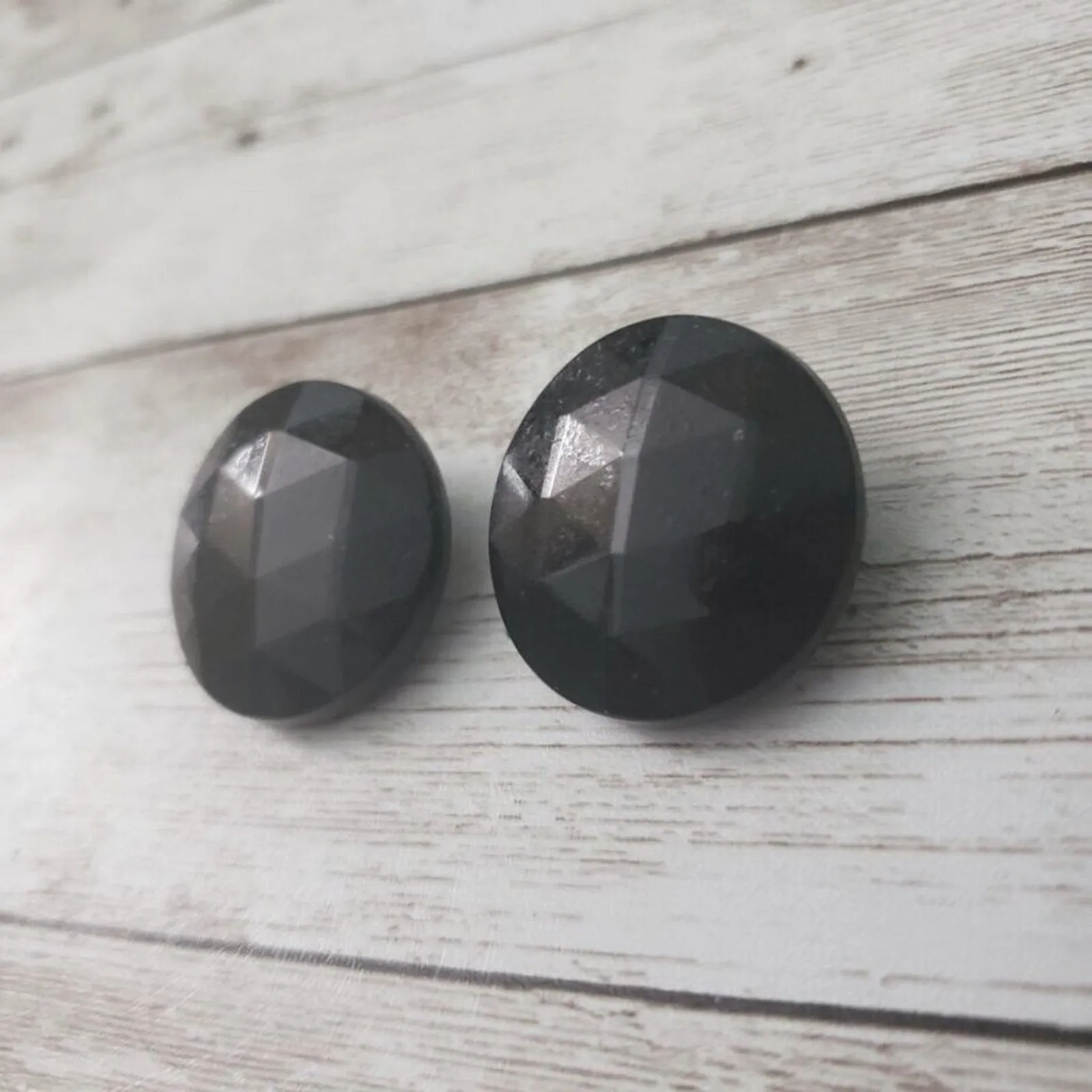 Vintage Clip On Earrings 1 & 1/8" Black Faceted Circle Made in Western Germany - Image 2