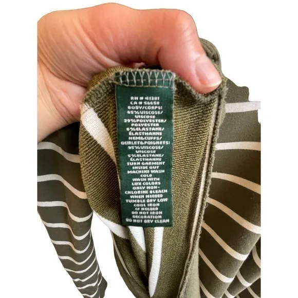 Ralph Lauren Women Medium Cold Shoulder Top Sage‎ Green & White Long Sleeve - Image 13