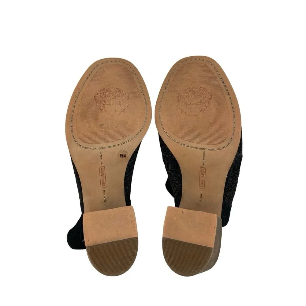 *Vince Camuto Heels Womens US 9M  Black Leather Laser Cut Peep Toe Ankle Booties - Image 10