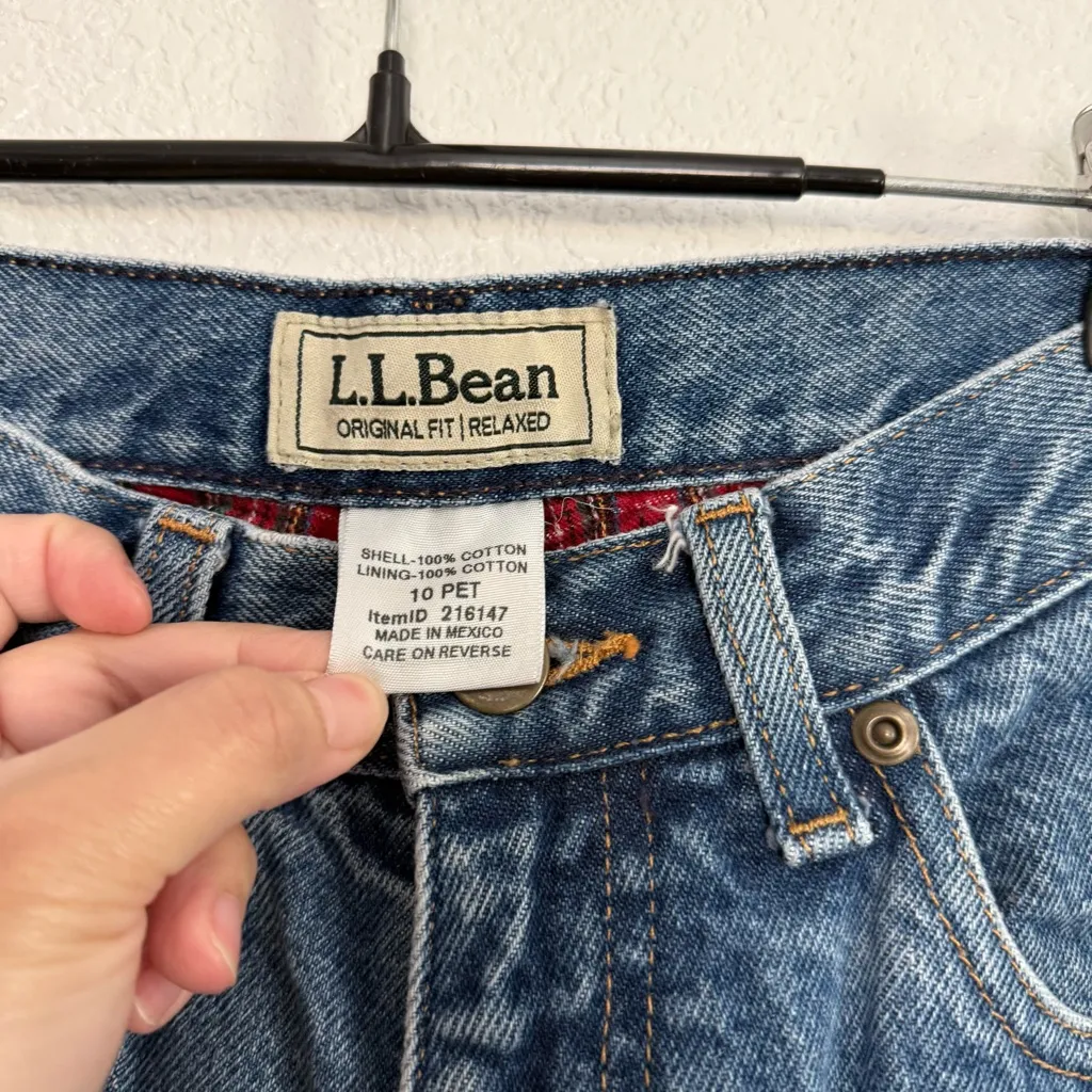 Vintage LL Bean Plaid Lined High Rise Original Fit Relaxed Jeans 10 Petite Blue - Image 3