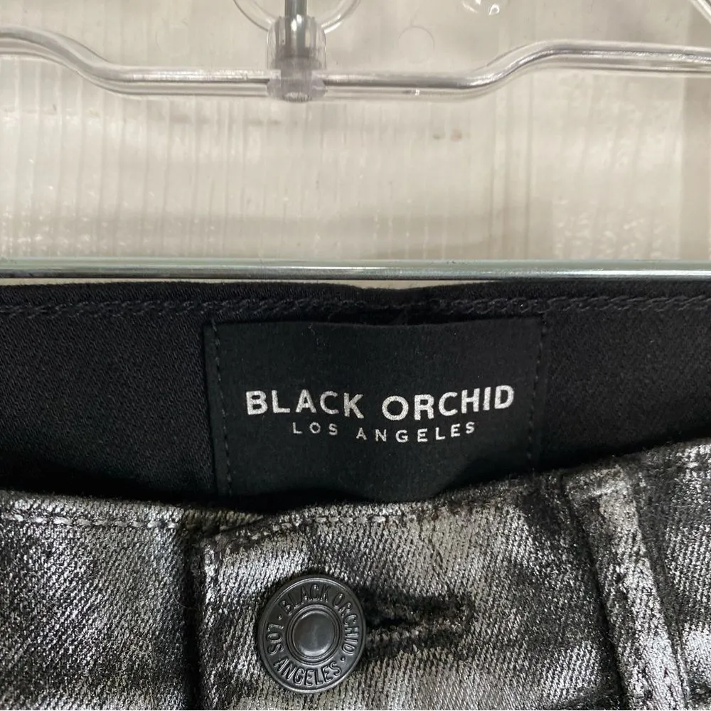 NWT BLACK ORCHID Noah Ankle Fray Thriller Jeans Skinny Metallic Coated Size 25 - Image 10