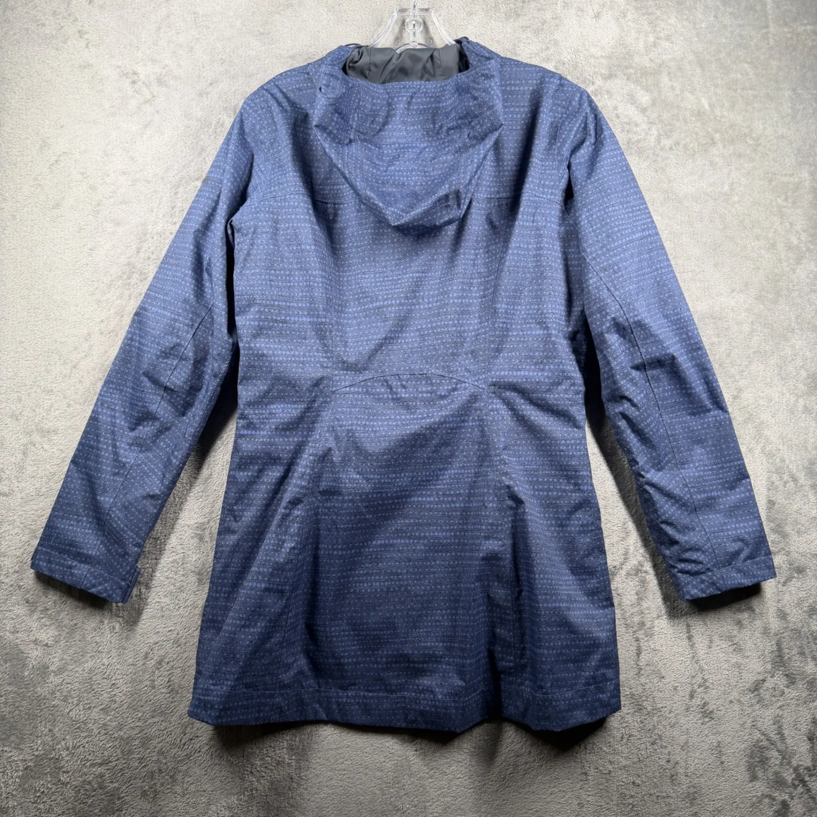 Columbia Omni-Tech Waterproof Rain Jacket Small Blue Pattern Hooded Shell Parka - Image 3