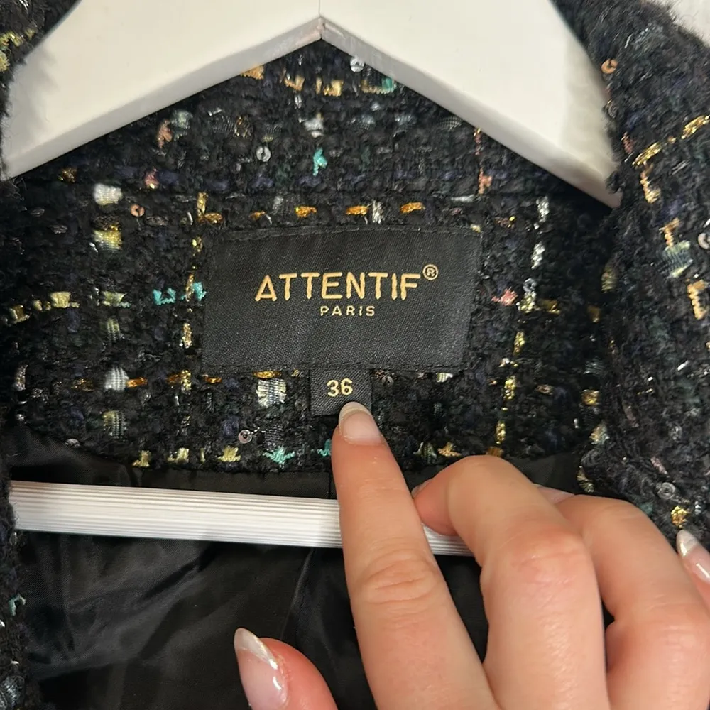 Attentif Paris Sparkle Houndstooth Blazer Jacket | 36 Black Size 2 - Image 4