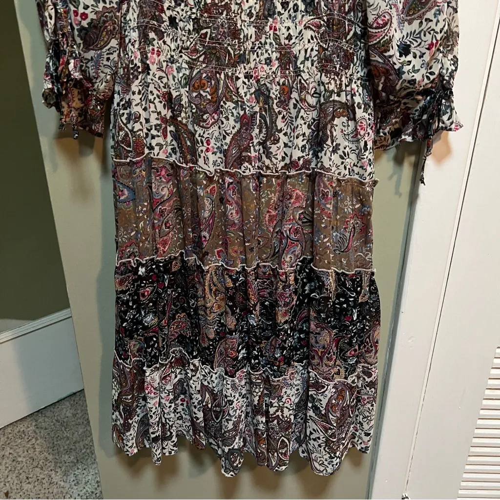 Figueroa & Flower Midi Dress Boho Paisley Floral Off Shoulder Ruffle L White Size L - Image 10
