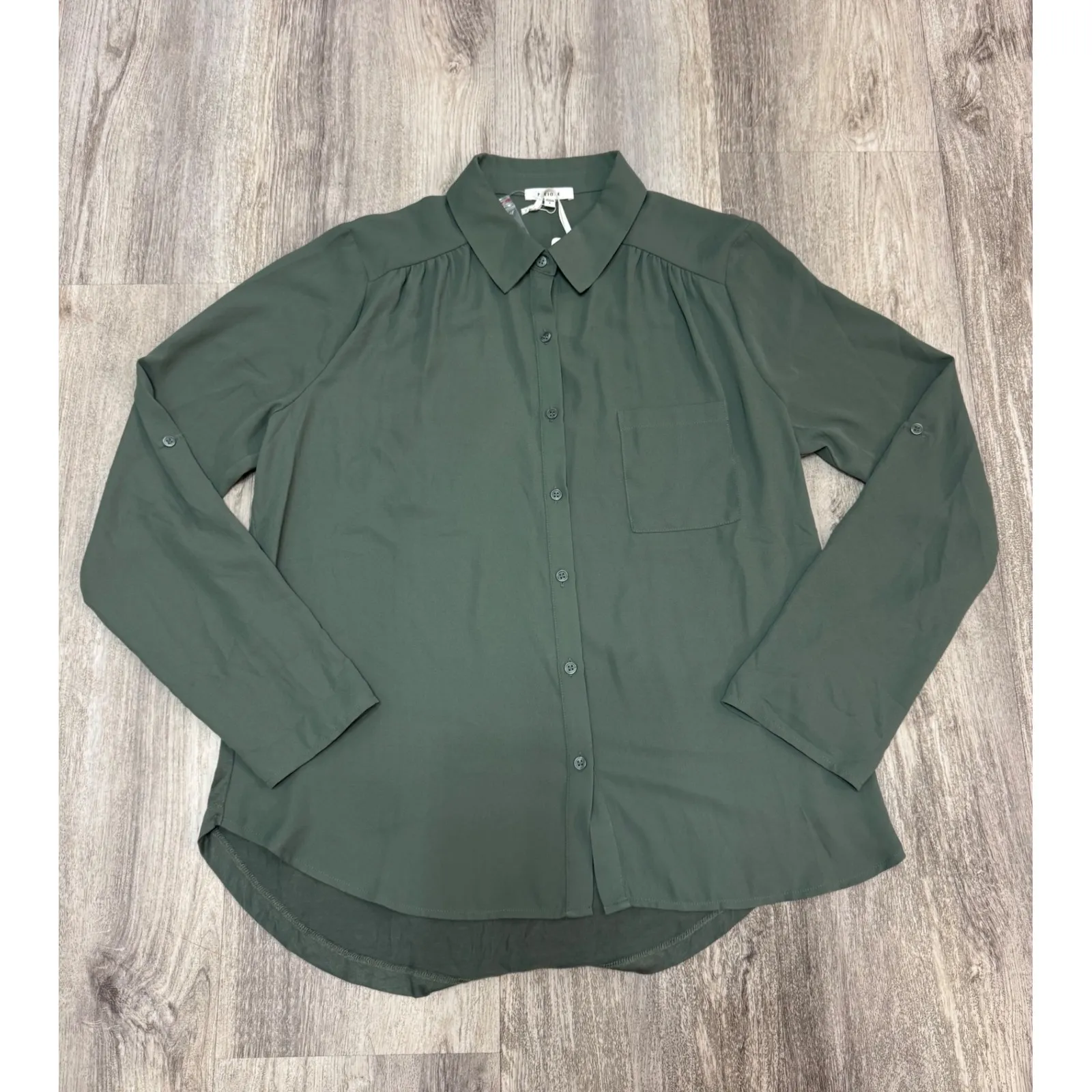 PLEIONE‎ Women's Green Button Down Collared Long Sleeve Blouse Top Size L - Image 2