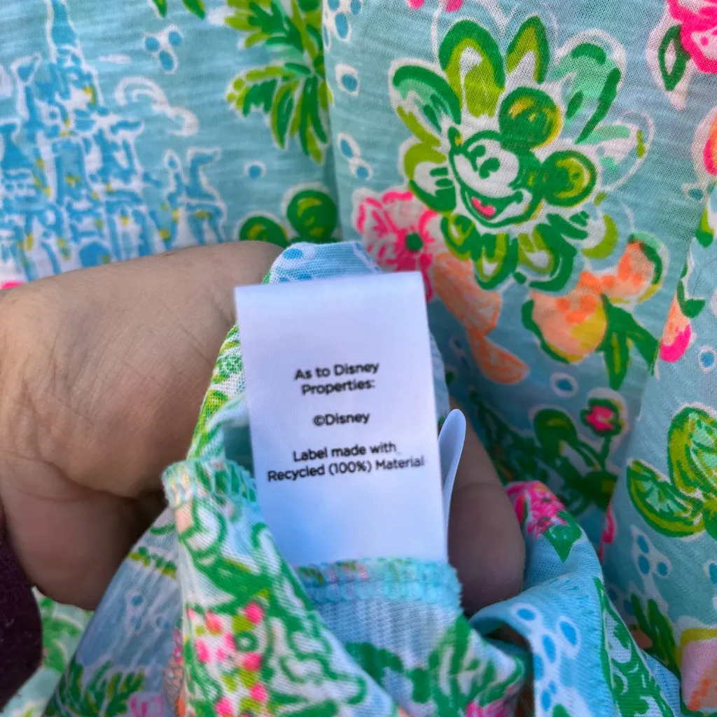 Disney Lilly Pulitzer Sz M Neon V Neck Tee Shirt Floral Pullover Blouse Mickey M - Image 7