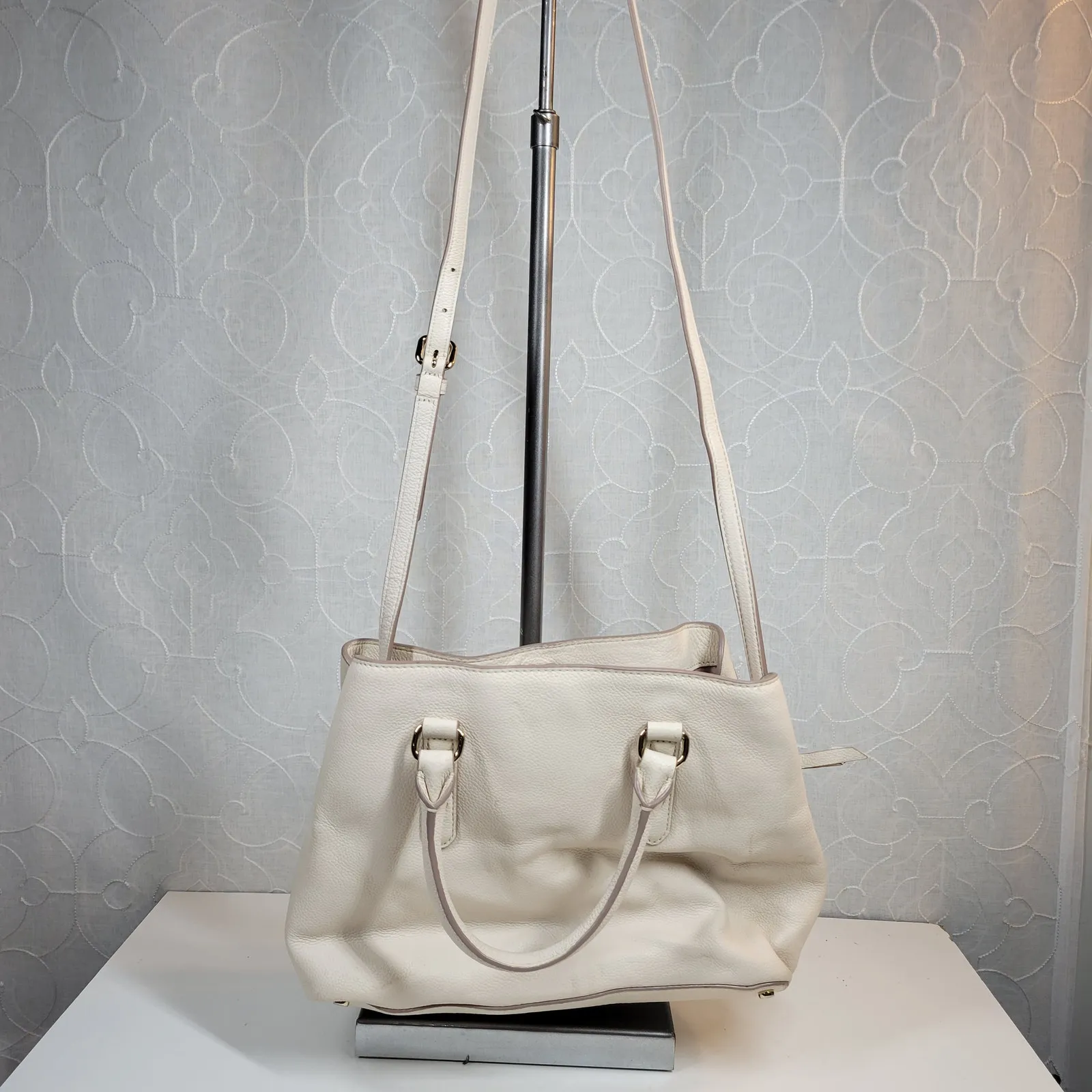 Kate Spade Larchmont Ave Evangelie Satchel Cream‎ Pebbled Leather Crossbody Bag - Image 2