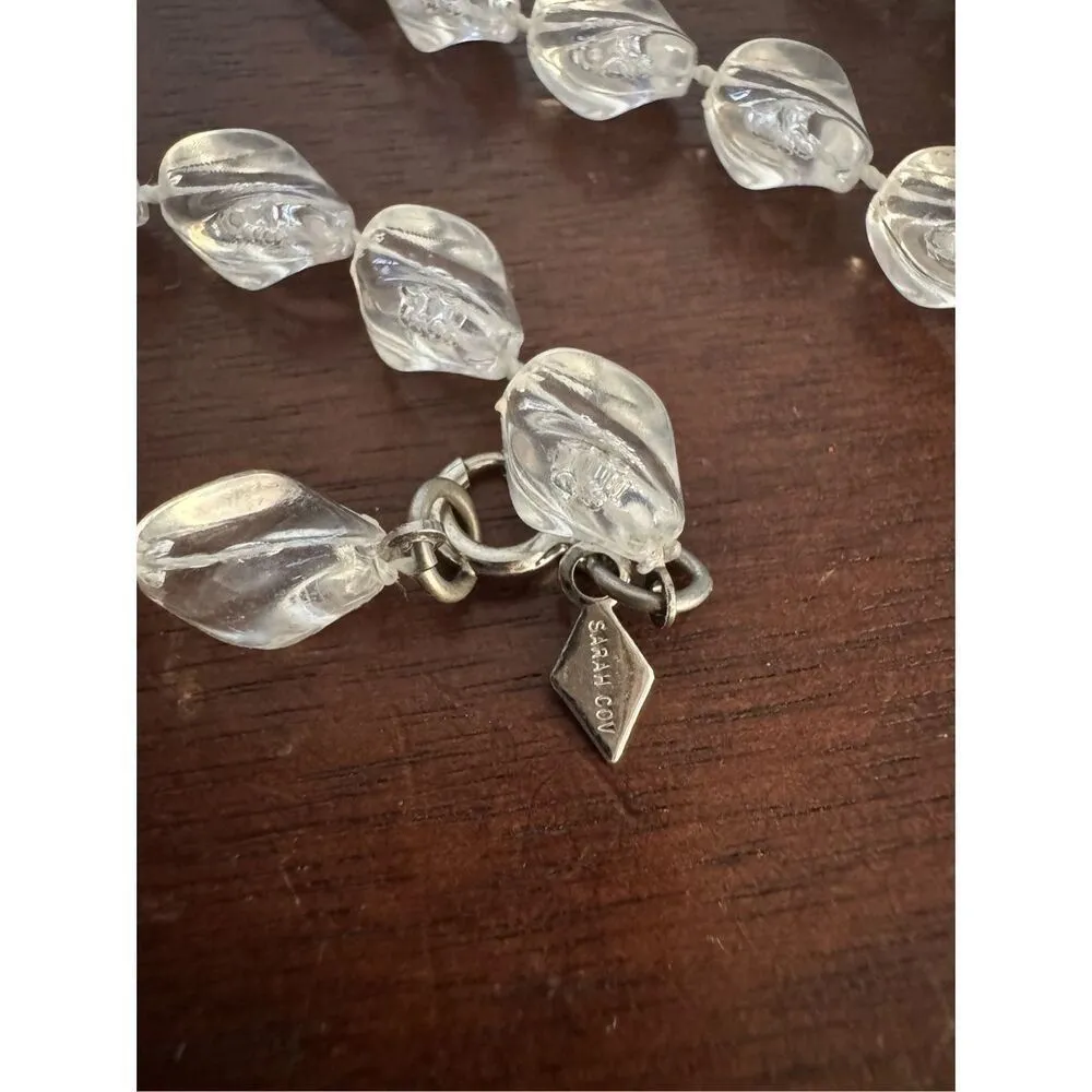 Vintage Y2K Sarah Cov Womens Clear Beaded Long Clear Lariat Rope Necklace Preppy White - Image 4