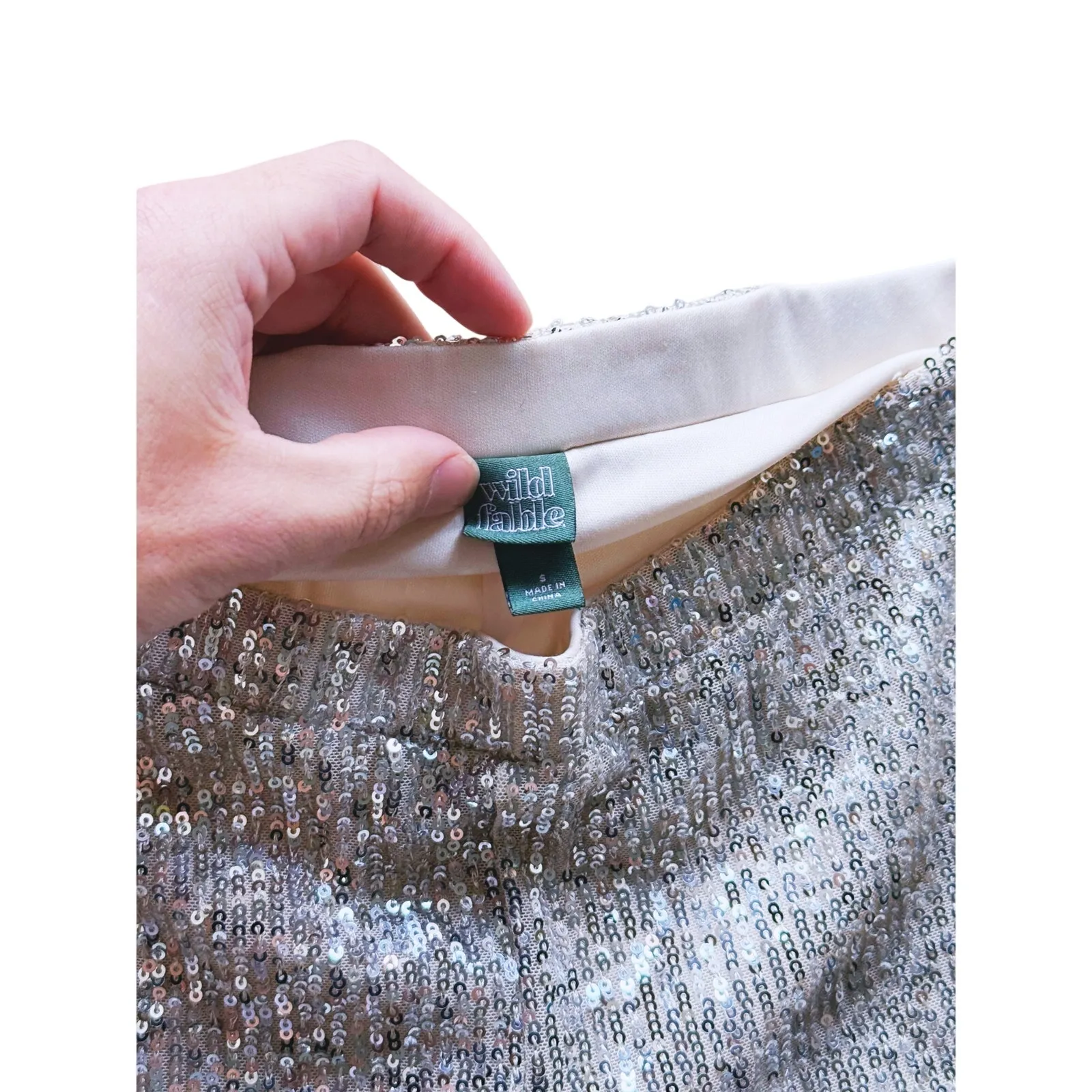 Wild Fable Mid Rise Wide Leg Silver Sequin Flare Pants Small Holiday NYE Glam - Image 7