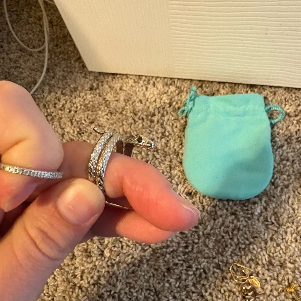 Silver Snake Ring with Rhinestones - Image 2