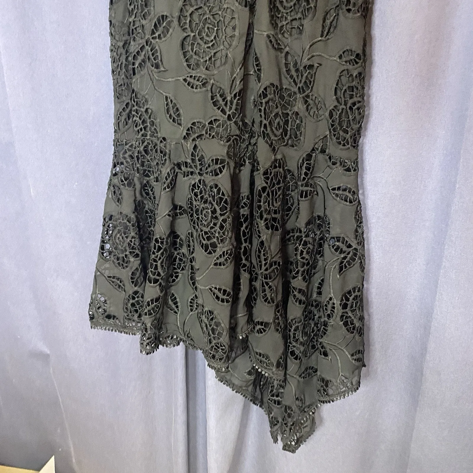 Karina Grimaldi Black Floral Lace Asymmetric Midi Dress Party Birthday Size S - Image 11