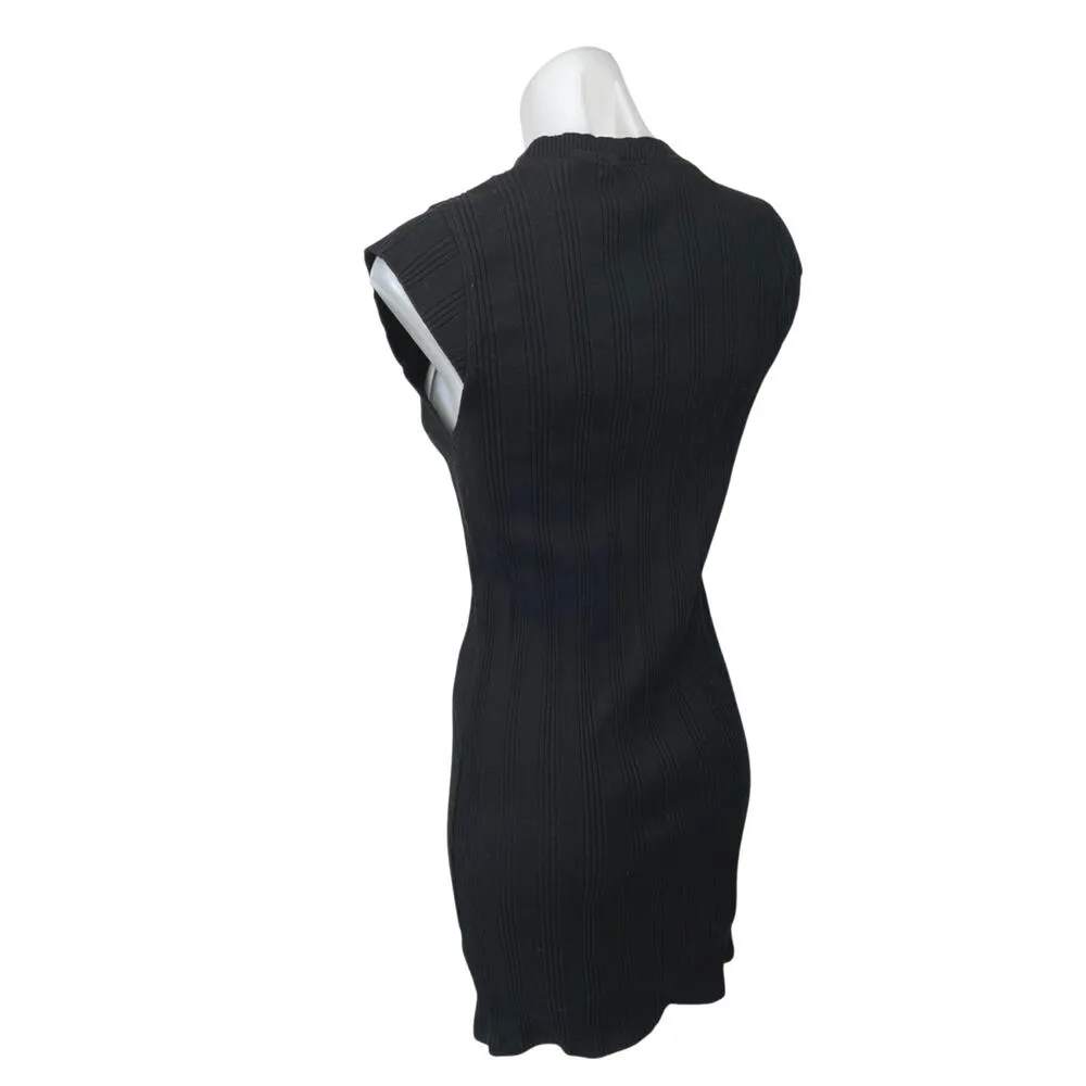 Zara Black Ribbed Knit Mock Neck Cap Sleeve Fitted Mini Sweater Dress Size L - Image 2