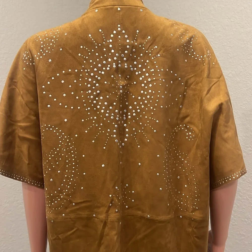 Zara Fringed Studded Faux Suede Bolero Cape Cardigan Brown Tan Sz M Western NWT - Image 4