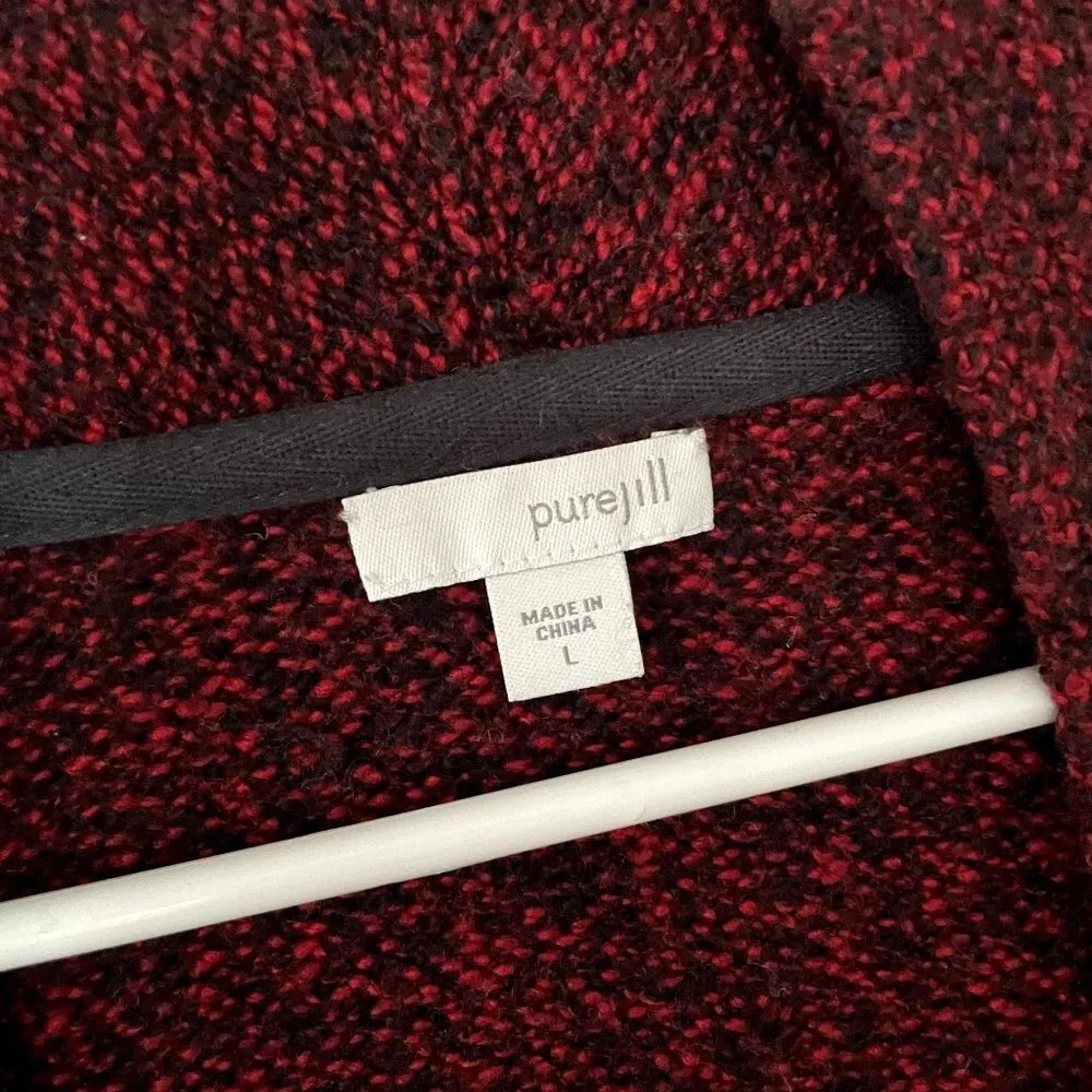 purejill red black speckled thick woolen cardigan comfortable pockets size large - Image 3