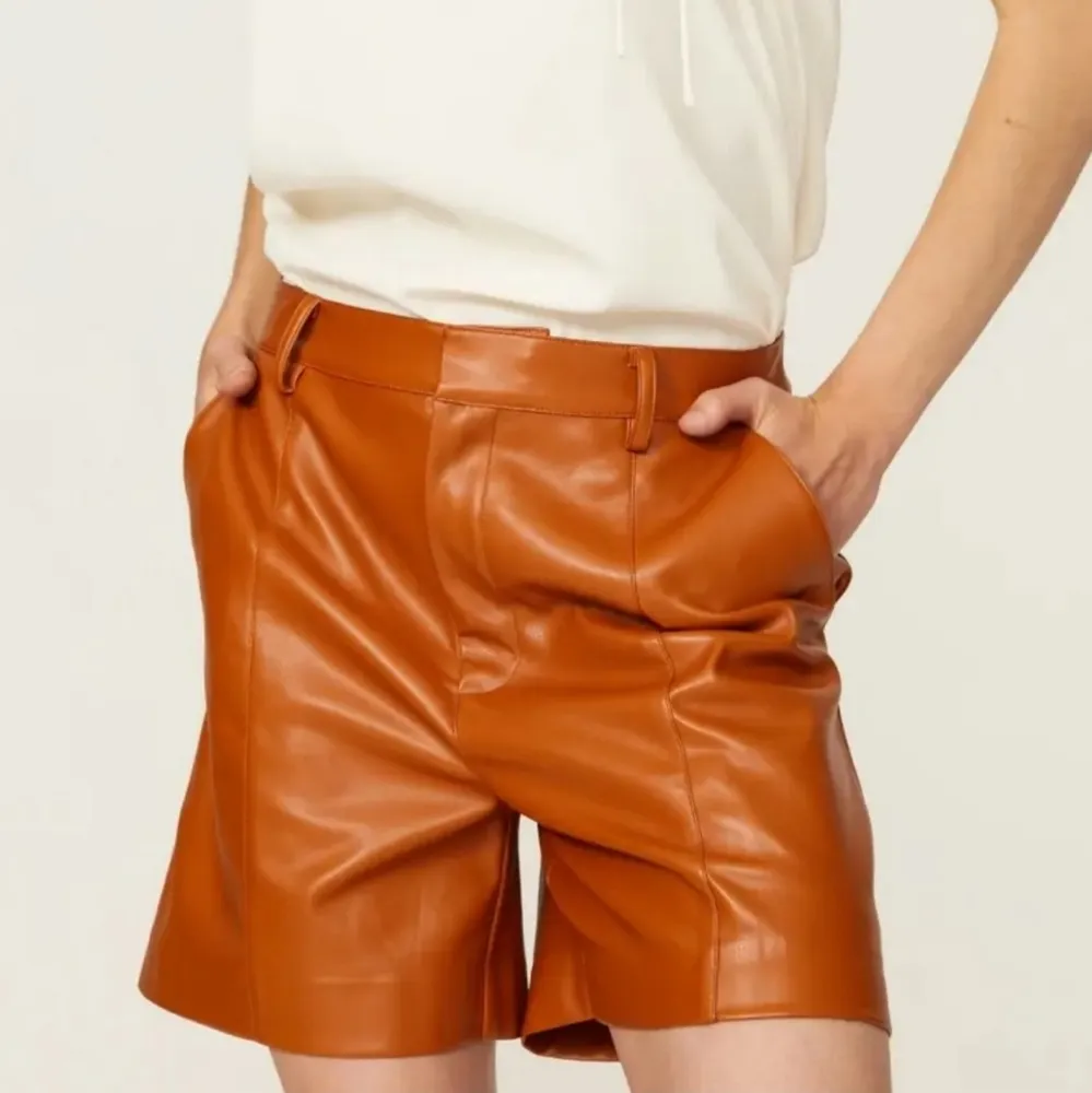 Jason Wu Collection $215 Brown Vegan Faux Leather High Rise Shorts 4 - Image 2