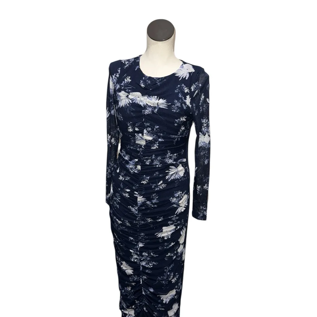 NWOT  Abercrombie & Fitch Long-Sleeve Mesh Midi Dress Navy Floral Medium - Image 6