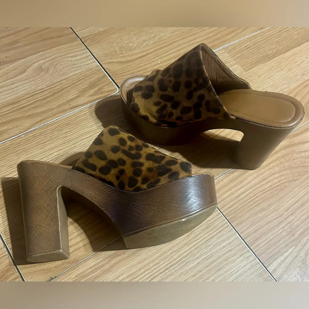 Leopard Print Platform Mules Brown Size 6.5 - Image 7