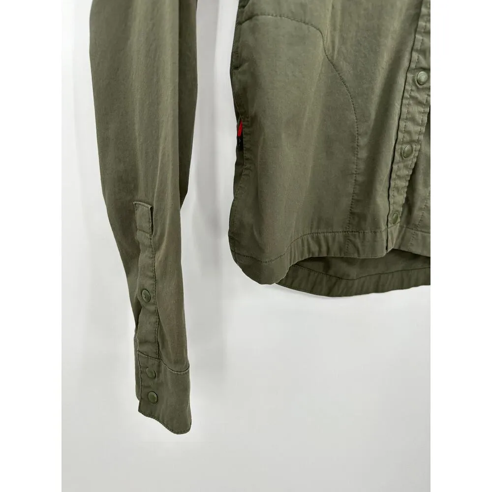 Topo Designs Button Down Shirt Women XS Olive Green Cropped Collar Cotton Nylon - Image 3