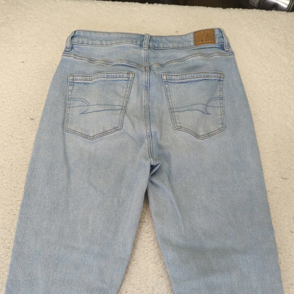 American Eagle Mom Jean Light Wash Strigid Stretch Rigid Women 6 High-rise Taper - Image 5