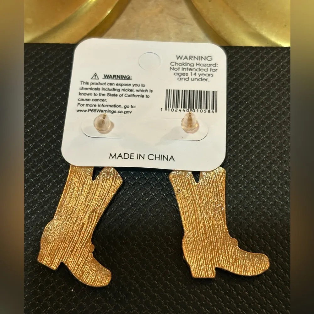 Pink Cowboy Boot Earrings with Rhinestones NWT - Image 2