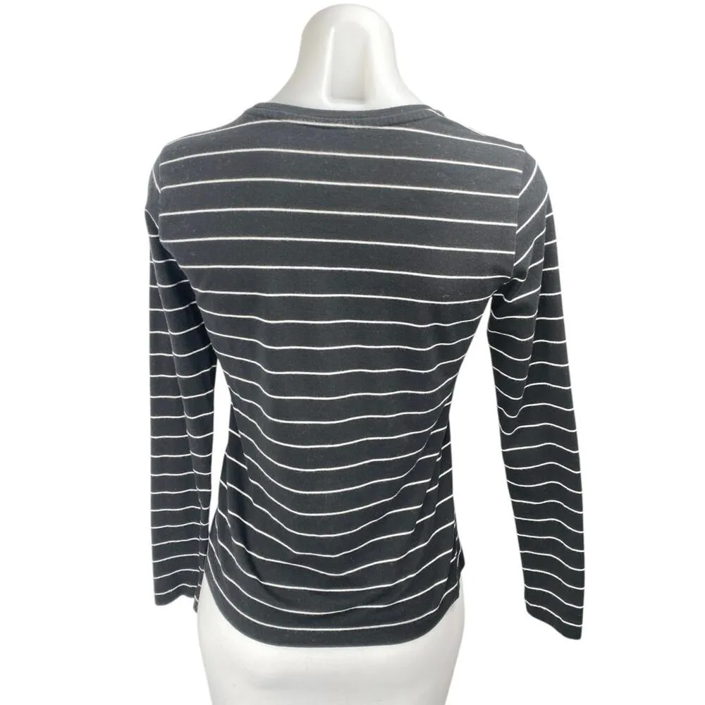 Banana Republic Women's Black Striped Crewneck Long Sleeve Tee T-shirt Top Sz XS - Image 2