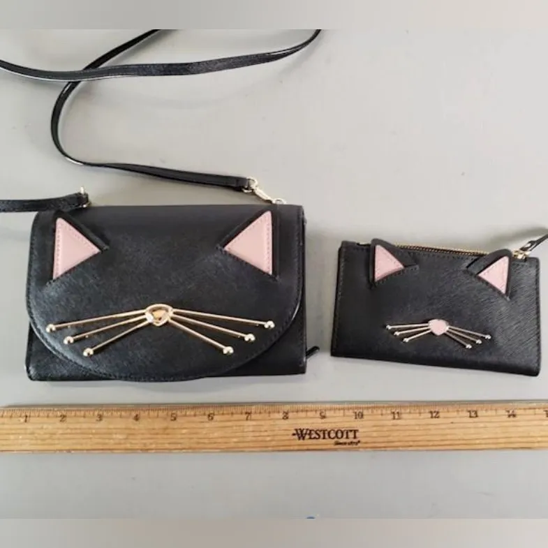 Kate Spade New York Jazz Things Up Black Cat Crossbody Purse Wallet - Image 2