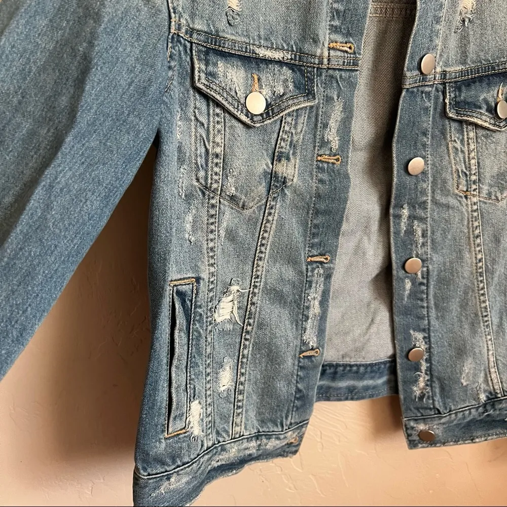 Super Distressed Soft Denim Trucker Jacket - Image 4