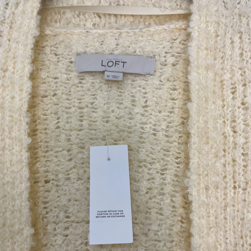 Loft NWT Mohair & Wool Blend Boucle Knit Open Front Cardigan Sz M Soft Fuzzy - Image 2