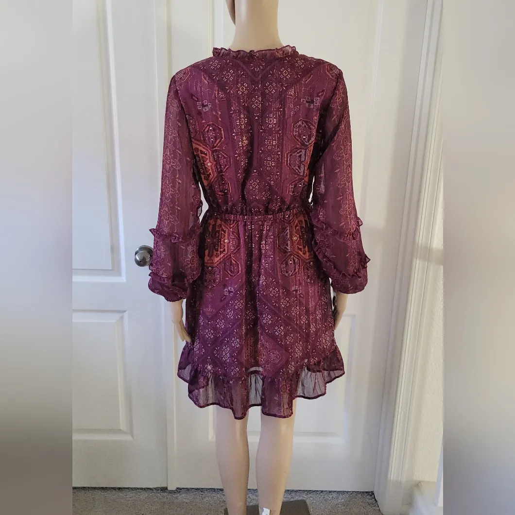 Frye and Co. Midi Flounce Royal Plum Combo Long Sleeve V - Image 9