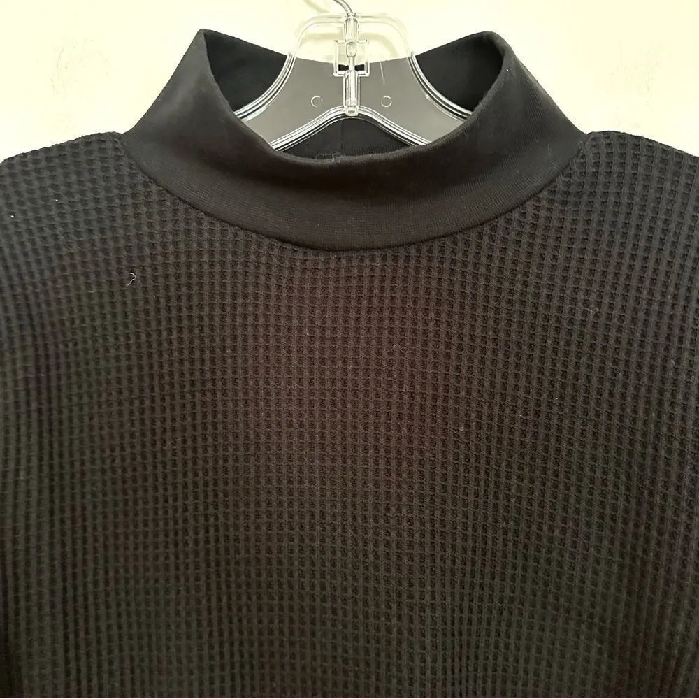 Aerie Blizzard Waffle Mockneck T-Shirt Womens Large Black Cropped Preppy Classic - Image 8