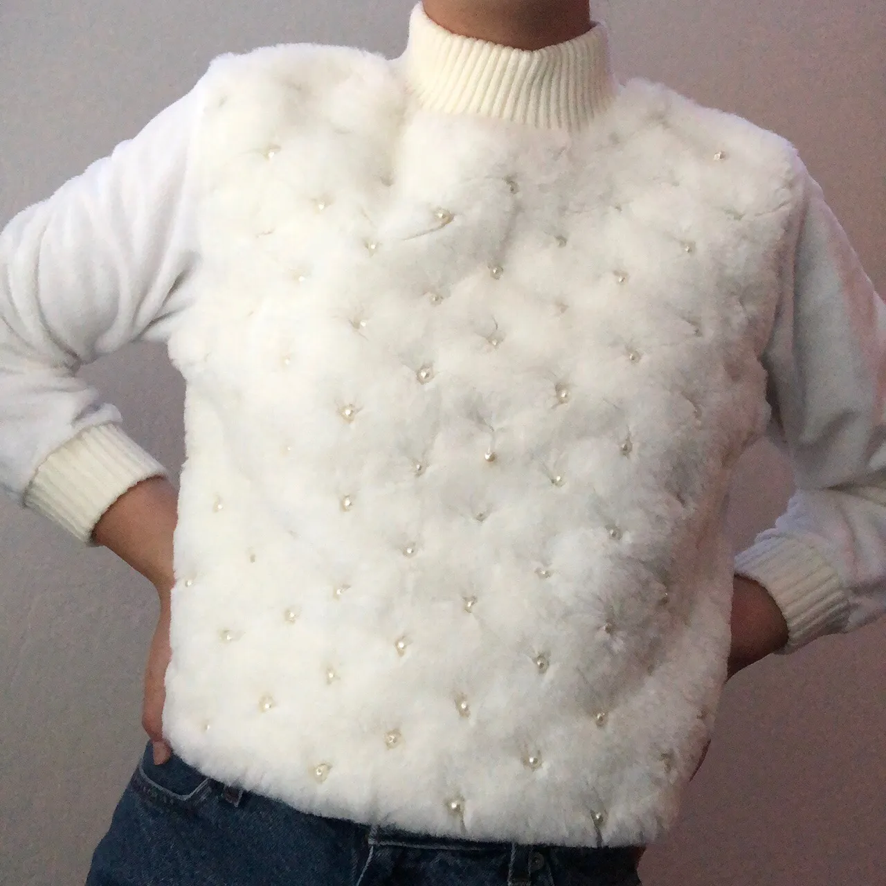 beautiful fluffy white pearl sweater - Image 2