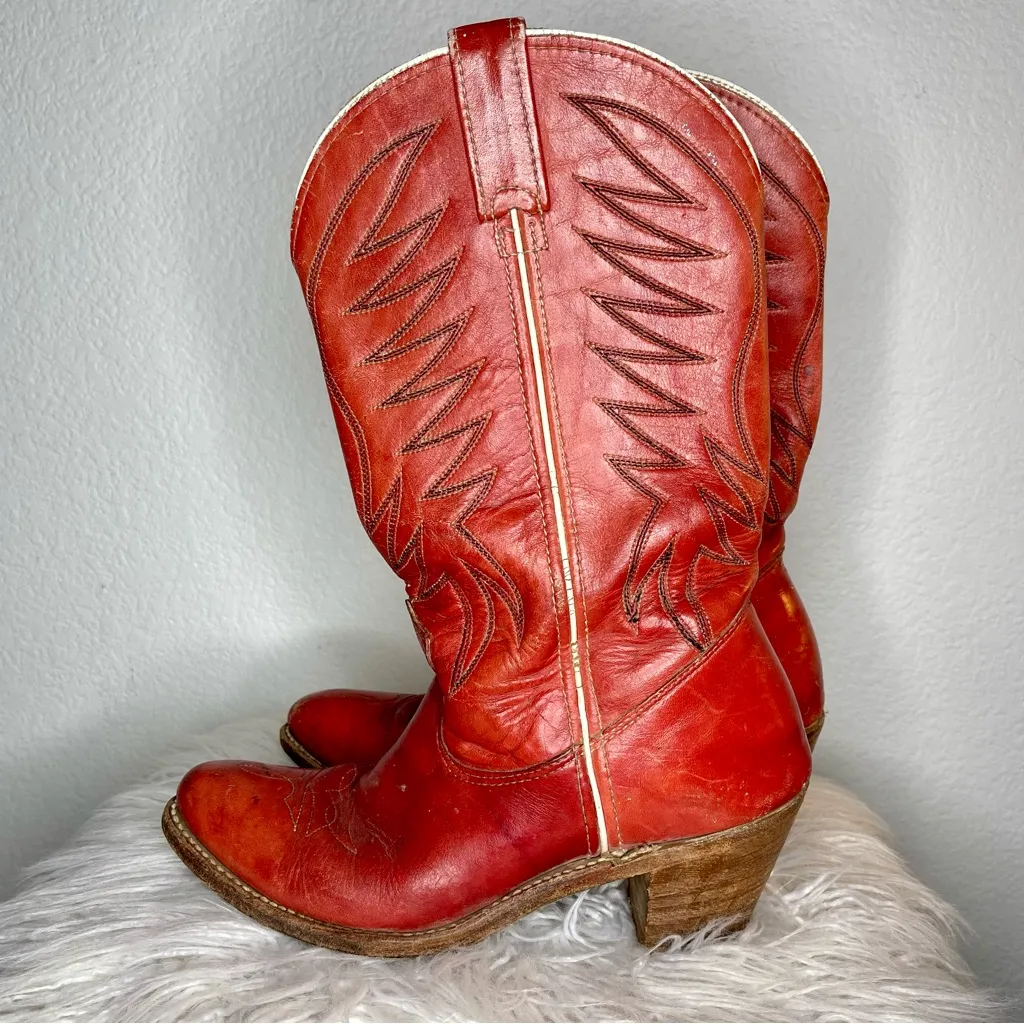 Double H western boots burnt orange heeled rounded toe cowgirl boots wide calf Size 7.5 - Image 4