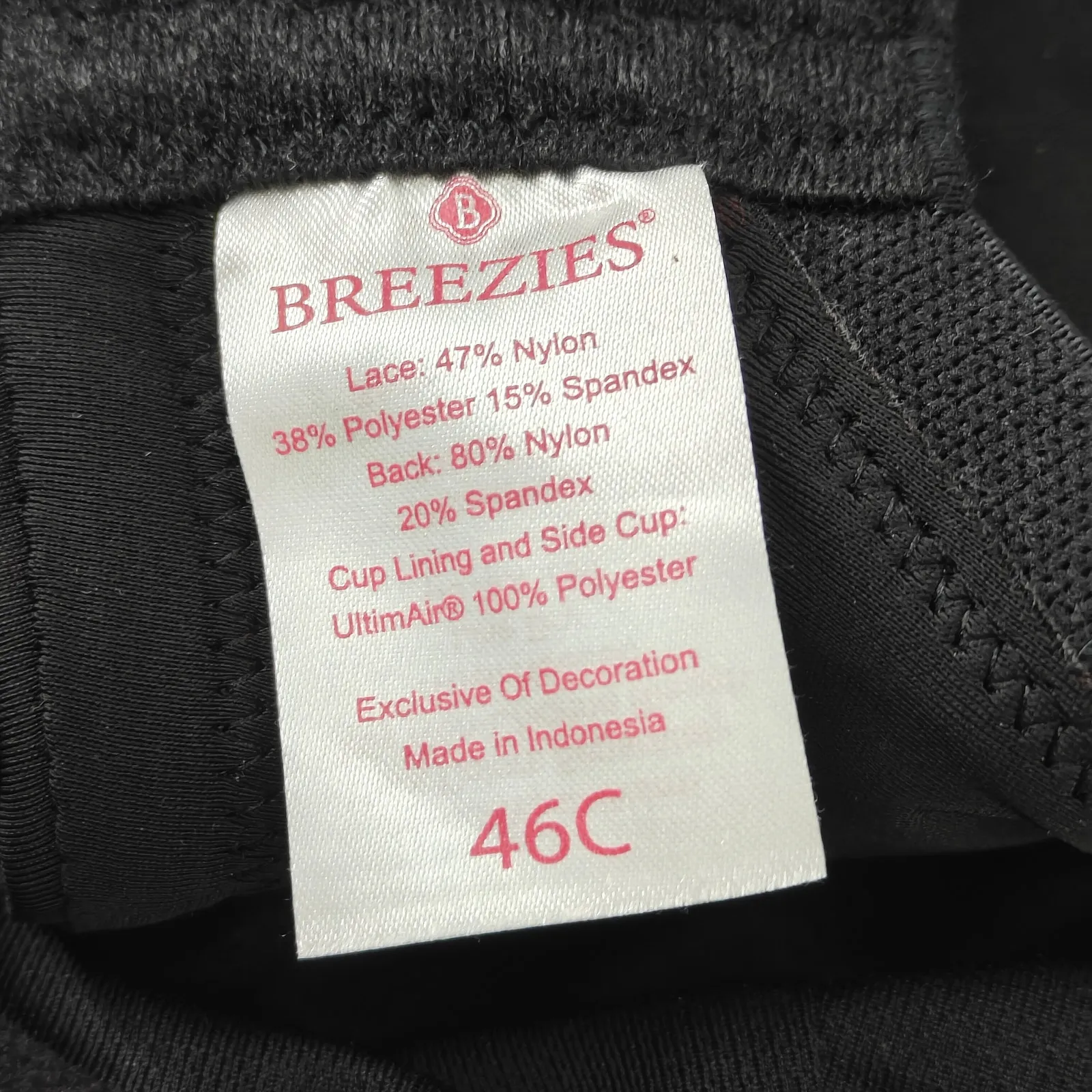 Breezies Luxe Two Tone Underwire Lace Bra Black White 46C Size undefined - Image 2